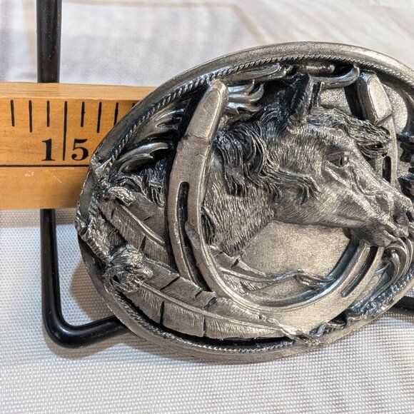 Vintage 1995 Siskiyou Buckle Co. Horse & Horseshoe Western Belt Buckle M-2 - Picture 6 of 8
